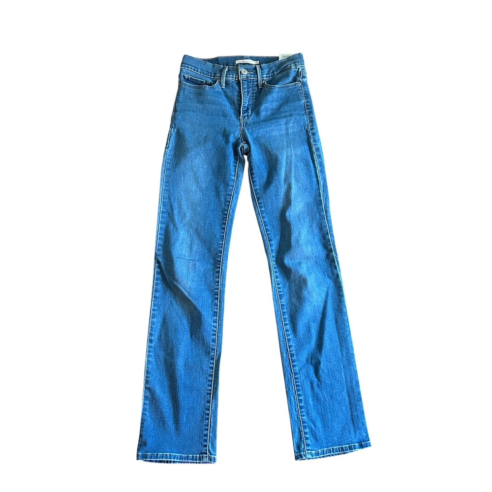 Levi's 314 Shaping Straight Jeans Womens Blue Denim Mid Rise Stretch Sz 27
